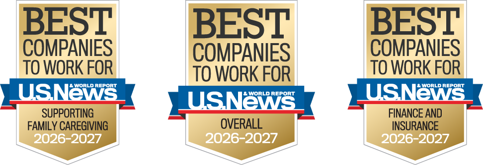 Three Award Images - U.S. News voted Arch a Best Companies to Work for 2026-2027 in 3 areas: Supporting Family Caregiving, Finance and Insurance and also an Overall category.