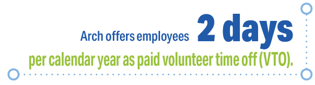Arch offers employees 2 days off per calendar year as paid volunteer time off (VTO).